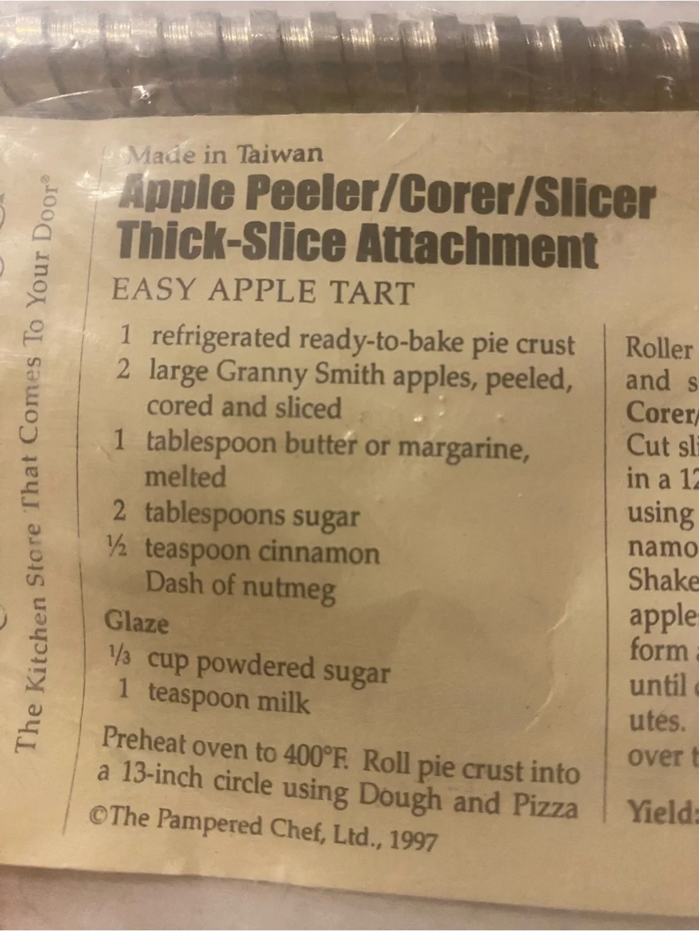 The Pampered Chef Apple Peeler/Corer/Slicer Attachment #2433 - Green Handle